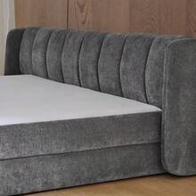 Double Bed 140*200cm, Chenille Fabric, Comfortable Backrest, Sturdy Eucalyptus And Iron Frame, Easy To Assemble, Dark Grey (Without Mattress) - Dark Grey - View 7