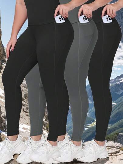 3pcs/Pack Women's Outdoor Sports Pocket Leggings Spring