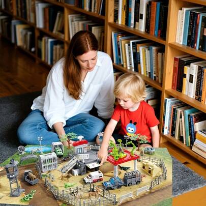 Wild Animal Rescue Toy Set - Zoo Transport Truck And Helicopter Set, Includes Action Figures, Cages And Fences, Jungle Wild Animal Toys, Suitable For Boys And Girls, Educational Birthday Gift