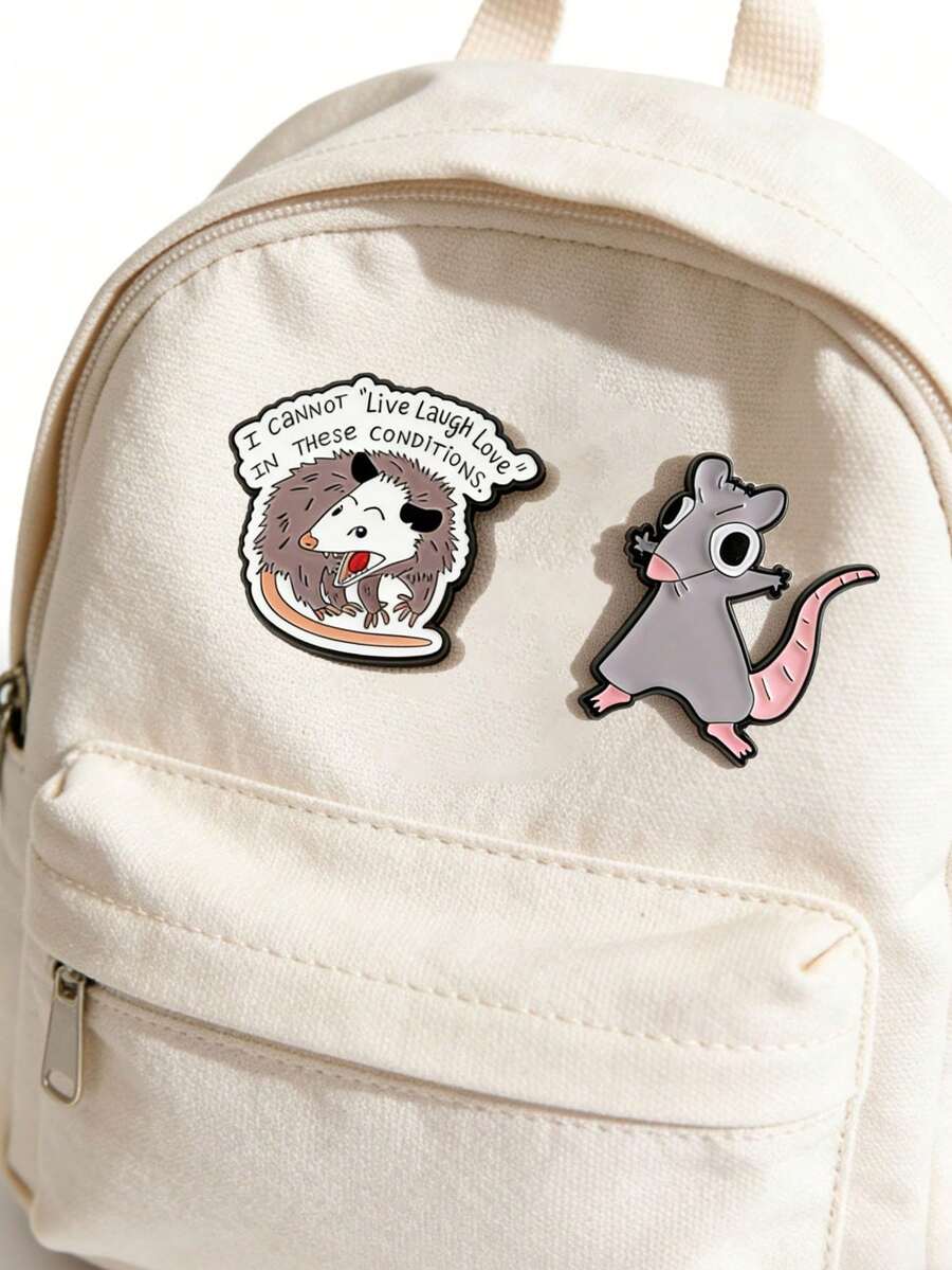 1枚负鼠表情包珐琅徽章“在这种情况下，我甚至无法‘生活、欢笑、爱’”，卡通胸针礼物