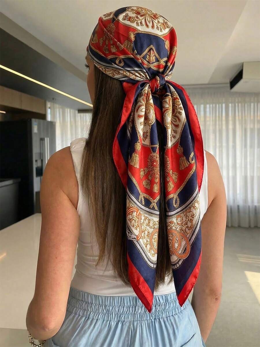 1件装女士休闲复古佩斯利印花围巾/头巾，丝滑缎面质感，适合日常时尚眼镜搭配、度假、海滩派对、春夏波西米亚风配饰
