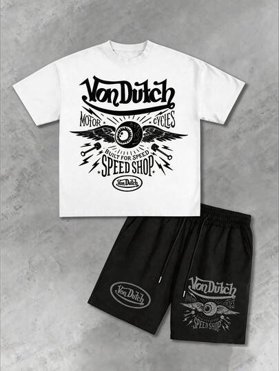 Men's Streetwear Style Printed Short-Sleeved Suit Set