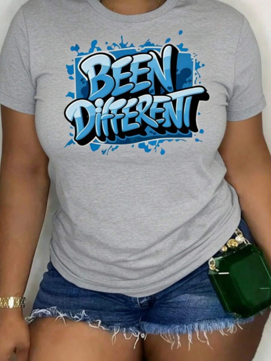 Women's Oversized Graphic Short-Sleeve Tee Blue Graffiti Inspired Design 'S Comfit FashionablewomenclothingRetro Y2K LoversCampusCommuteMusicFestivals - 灰色 - 查看 1