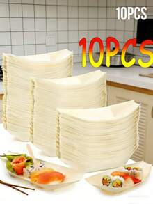 10/20/50 chiếc thuyền đựng thức ăn dùng một lần bằng tre màu be - Khay sushi mini, đĩa khai vị, hộp đựng hình lá dùng cho tiệc nướng BBQ, cắm trại và phục vụ ăn uống, phụ kiện nhà bếp và phòng ăn nhẹ | Thiết kế lá tự nhiên | Hộp đựng - Màu be - Xem 9