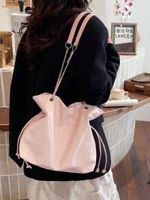 2026 Spring New Arrival Niche Commuter Shoulder Bag, Fashion Casual Tote Bag, Large Capacity Retro Chain Handbag For Women - Pink - View 8