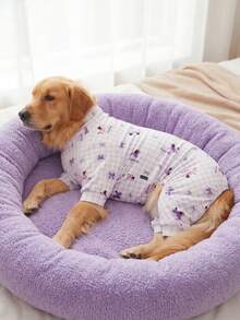 狗狗夏季防掉毛睡衣 - 透气高弹全包覆宠物连体衣，夏季防舔舐防虫连体衣，适合中大型犬，全身印花狗狗服装 - 可爱格子和狗狗图案 - 彩色 - 查看 4