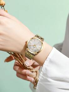 LIANDU Women's Watch, Brand New Snake Skin Strap, High-End Luxury Fashion Accessory, Round Dial Quartz Watch, Suitable For Daily Wear, Birthday Gift, Back To School, Thanksgiving, Romantic Occasions, Perfect Gift - Gold - View 6
