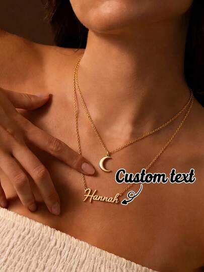 Dây chuyền khắc tên theo yêu cầu với mặt dây chuyền hình trăng khuyết, vòng cổ choker khắc tên thư pháp, dây chuyền nhiều lớp hình trăng khuyết thanh lịch, trang sức thép không gỉ tối giản, món quà kỷ niệm hoặc sinh nhật hoàn hảo cho bạn gái, vợ, mẹ hoặc bất kỳ người phụ nữ nào, món quà ý nghĩa cho bạn thân hoặc chị gái, trang sức cá nhân hóa.
