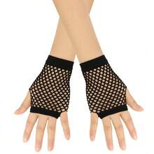 Lpc Short Fishnet Gloves Nightclub Multi-Color Sexy Elastic Gloves Punk Gloves European And American Hollow Mesh Gloves - màu đen - Xem 5