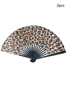 1 pieza/2 piezas Abanico plegable con estampado de leopardo unisex, abanico de fiesta, fiesta de verano, abanico de aplauso para playa y baile, regalo, abanico portátil y ligero para mujer | Abanico con tema de princesa | Abanico ligero, primavera-verano, regalo para dama de honor, decoración de habitación y hogar, playa, viaje, unisex, vacaciones - Abanico con estampado de leopardo - Ver 8