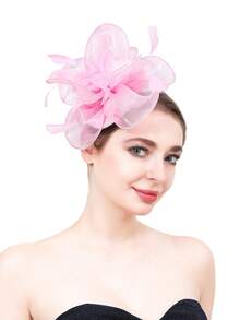 1pc Women's Vintage 20s 30s 50s Style Fascinator Hat, Charming Headpiece With Bow, Floral Veil, Suitable For Wedding, Tea Party,Summer,Beach,Festival,Birthday - Pink - View 3
