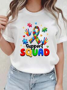 blusas para mujer tops, Camiseta de apoyo y aceptación del autismo - Blanco - Ver 1