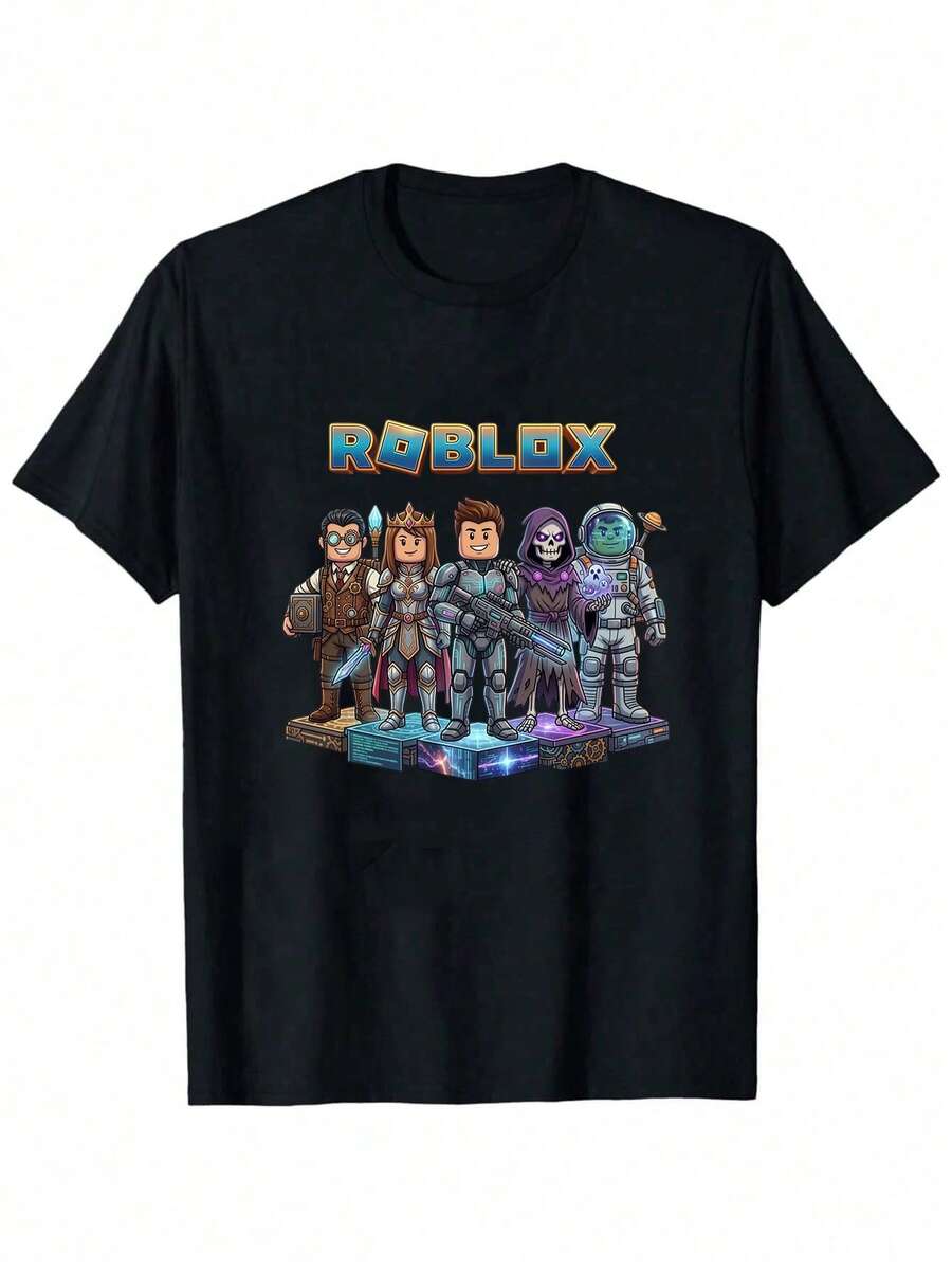 Robloxs-Xxxl 100% Cotton T-Shirt - Gamer T-Shirt For Kids And Adults Streamer Merch Video Game Lover Gift Gaming Tee,Cartoon Anime Game Robloxs T-Shirt,Robloxs Player Fan Gift - Black - View 1
