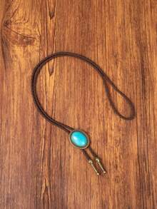 4件套波洛领带螺旋卷曲纹理框架凸面宝石男女通用婚礼及日常佩戴项链，百搭西式风格 - 彩色 - 查看 3