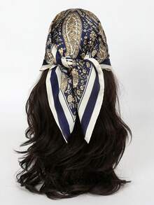 26.77 Inch Silk-Like Printed Square Scarf 68cm, Women's Fashion Breathable Multifunctional Headband Neckerchief Accessory, 1pc - Multicolor - View 1