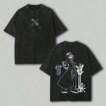 Super Value Hot  Roxas Kingdom Heart Washed Tee Oathkeeper Oblivion Unisex Anime Manga Cotton T-Shirt Gift For Anime Fans Men's Wear Top T-Shirt Black Streetwear Casual Short Sleeve Suitable As A Gift For Fans SD0081summer Outfits For Women - Xám - Xem 2