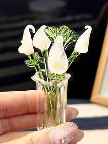 玻璃花盆家居裝飾，小型花瓶馬蹄蘭鬱金香人造植物花禮，釉面花束，（手工製作，顏色與尺寸略有差異）適合情人節 - 彩色 - 查看 7