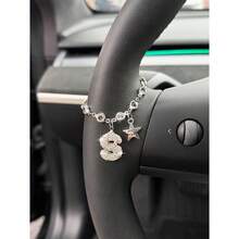 1pc Diamond Studded Letters Star Shaped Car Steering Wheel Decorations Personalized Car Interior Decorations Crystal Chain Decorative Pendants - Letter Steering Wheel Ornament - View 7