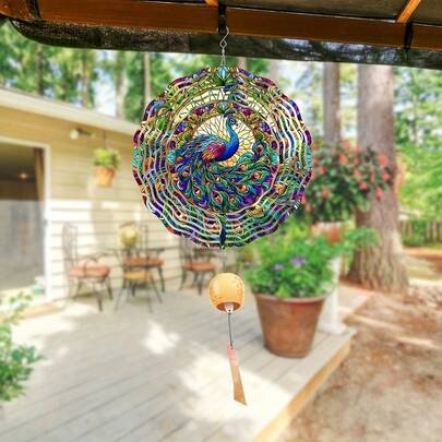 3D Peacock Metal Wind Spinner - Metal Hanging Wind Catcher, Perfect Outdoor Decor For Garden, Patio And Window - Ideal Gift For Mother, Grandmother, Wife