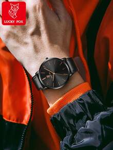 LUCKYFOX 1pc Boxed Business Triple-Eye Six-Needle Dial Leather Strap Calendar Watch, High-End Suitable For Daily Life, Business Events, Holidays, Birthday Gifts, Valentine's Day, Christmas, - Black - View 1