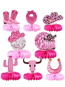 7 Stücke rosa Disco Cowgirl Waben Dekorationen, geeignet für rosa Geburtstags Party Hintergrund Dekoration, Western Cowgirl Thema Waben Tisch Mitte Dekoration, anwendbar für Baby Mädchen 1. Geburtstags Party Hintergrund Dekoration, Western Cowgirl Geburtstags Party Dekorationen, 70er Jahre Disco Cowboy Party Tisch Dekoration, Disco Kugel Papier Karten anwendbar für Baby Dusche Geschlecht Enthüllungs Party Dekoration, Baby Dusche Party Zubehör - Rosa Denim - Übersicht 2