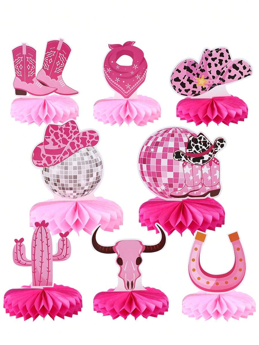 7 Stücke rosa Disco Cowgirl Waben Dekorationen, geeignet für rosa Geburtstags Party Hintergrund Dekoration, Western Cowgirl Thema Waben Tisch Mitte Dekoration, anwendbar für Baby Mädchen 1. Geburtstags Party Hintergrund Dekoration, Western Cowgirl Geburtstags Party Dekorationen, 70er Jahre Disco Cowboy Party Tisch Dekoration, Disco Kugel Papier Karten anwendbar für Baby Dusche Geschlecht Enthüllungs Party Dekoration, Baby Dusche Party Zubehör
