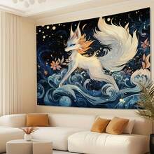 1 件装九尾狐背景布 - 优雅的狐狸，金色眼睛，深色和金色点缀 - 无需用电，非常适合摄影工作室、派对装饰和家居墙面艺术 - 涤纶材质，狐狸装饰 - 彩色 - 查看 4