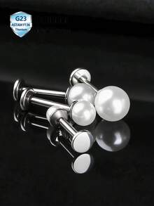 CatDObo 2件装 F136 钛合金饰品 珍珠优雅低敏耳软骨内牙唇钉 G23 钛合金穿刺饰品 - 珍珠耳環 - 查看 4
