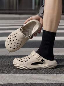 Sandalias casuales de hombre MAOLI de unicolor, con cordones, puntera redonda, sin talón, lados perforados para ventilación, suela gruesa para aumentar la altura, sandalias unisex para parejas para deportes acuáticos al aire libre con soporte de arco - Caqui - Ver 11