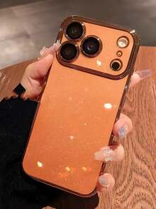 Luxury Sequin Electroplated PC Transparent Phone Case, Suitable For IPhone 17 Pro Max 16 15 14 13 12 11 Pro Max, Shockproof Hard Back Cover - Orange - View 3