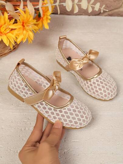 Giày búp bê Mary Jane cho bé gái với nơ trang trí - Giày công chúa bằng lưới thoáng khí, phù hợp cho mùa hè, đi chơi và dự tiệc.