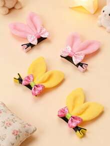 2/4pcs Cute Rabbit Ear Hair Clips For Women, Plush & Alloy Material, Sweet Polka Dot Bow Hair Accessories, Suitable For Daily Wear, Birthday Party, Photography - Multicolor - View 4