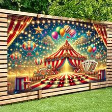 1pc Circus-Themed Polyester Backdrop Banner - Vibrant Stage Design With Red & White Stripes, Colorful Balloons, And "CIRCUS" Text - Perfect For Parties, Weddings, Birthdays, And Photo Shoots - 8.0x6.0ft, Circusthemed Decorations - Như hình minh họa. - Xem 4