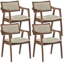 Rubber Wood Dining Chairs Set Of 2 With Arms,Curved Seat & Back For Room,Dark Beige - Beige - View 10