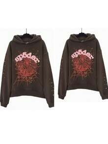 2-Piece Set Men's Hip Hop Spider Web Pattern Graphic Alphabet Print Harajuku Vintage Hoodie Long Sleeve Street Wear Top For Both Men And Women Oversized Hoodies,Y2k Hoodies Hip-Hop Style, - 棕色*2 - 查看 1