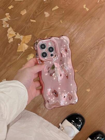 Ốp điện thoại Valentine Y2K mạ bạc họa tiết sóng và bong bóng, tương thích với iPhone, chống nước, chống sốc, chống rơi vỡ và chống trầy xước.