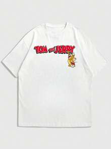 Strevion OBM Men X TOM & JERRY Áo thun nam tay ngắn cổ tròn in hình Tom và Jerry, kiểu dáng thường ngày, đa năng. - trắng - Xem 2