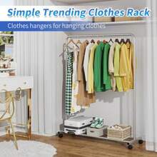 Simple Trending - Perchero de ropa estándar con estantes de almacenamiento organizador de ropa enrollable en ruedas para colgar ropa color plateado - Plateado - Ver 3