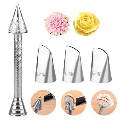 مجموعة فوهة الزخرفة والتزيين بالكريمة من الفولاذ المقاوم للصدأ على شكل وردة، أدوات تزيين الكيك لصنع وردات الكريمة، مناسبة للخبز المنزلي وتزيين الكيك