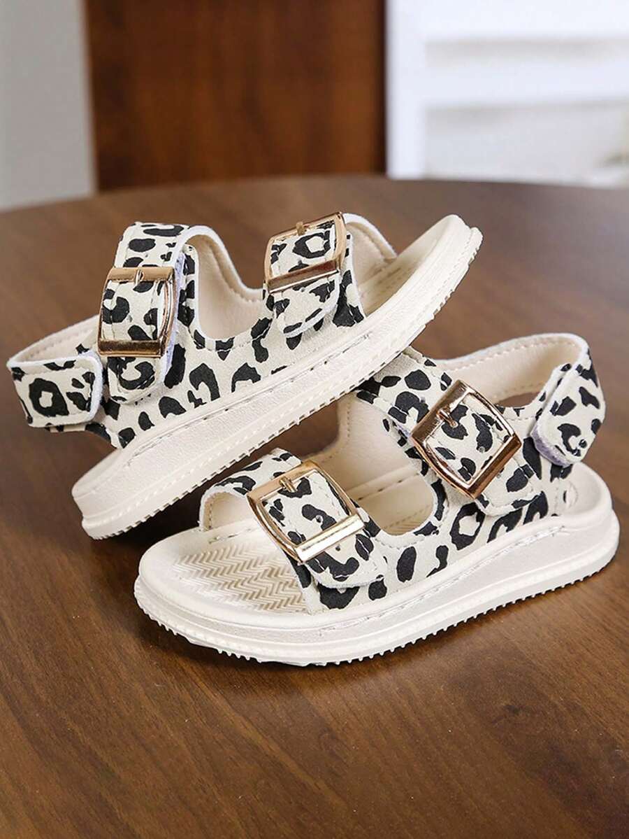 1 双新款幼儿豹纹露趾凉鞋，时尚百搭的婴儿学步鞋，男女通用休闲鞋 - 米色 - 查看 1