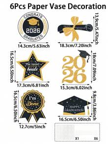 6 buah Pelapis Vas Kertas Hitam & Emas Wisuda 2026, Dekorasi Pesta Upacara Wisuda, Isian Vas DIY, Dekorasi Pesta Selamat Wisuda 2026, Dekorasi Rumah, Dekorasi Kamar, Hiasan Meja Pesta Wisuda - MultiWarna - View 5