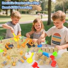 Sensory Beach Toys for Toddlers - 44PCS Sand Construction Kit with 8 Trucks Foldable Sandbox 2.7lbs Magic Sand Crane Signs Molds Shovel Outoor Toys for Boys and Girls Ages 3+ - como en la foto - Ver 7