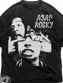 Graphic-Shirt Cotton Tees Size PlusASAP Rocky Graphic T-Shirt, ASAP, Rapper, Concert, Merch, Hip Hop, Streetwear T-Shirt ,Y2K,Oversized Shirt Men,Summer Tops - màu đen - Xem 1