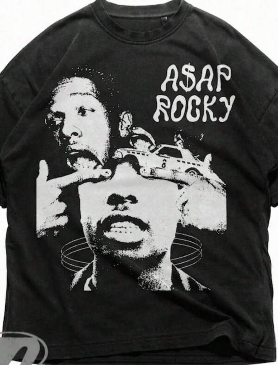 Graphic-Shirt Cotton Tees Size PlusASAP Rocky Graphic T-Shirt, ASAP, Rapper, Concert, Merch, Hip Hop, Streetwear T-Shirt ,Y2K,Oversized Shirt Men,Summer Tops - màu đen - Xem 1