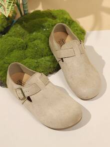 1 Pair Grey & Beige Casual Birkenstocks Style Slip-On Shoes, Soft Suede Leather, Round Toe, Adjustable Strap, Fashionable Bohemian Flat Shoes Suitable For Daily, Vacation, School, Spring/Autumn - Grey - View 4