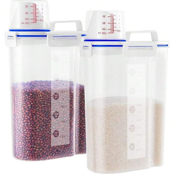 1/2 Pcs  Rice Dispenser Storage Containers, Rice Container With Measuring Cup  Pour Spout, Kitchen Plastic Airtight Container For Cereal, Grain, Flour, Sugar, Oatmeal, Dry Pet Dog Food