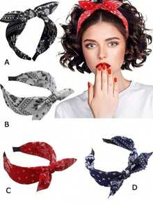 Summer New Simple Retro Fashion Paisley Bowknot Rabbit Ear Wide-Brimmed Bright Fabric Hairband Headband For Women - Multicolor - View 6