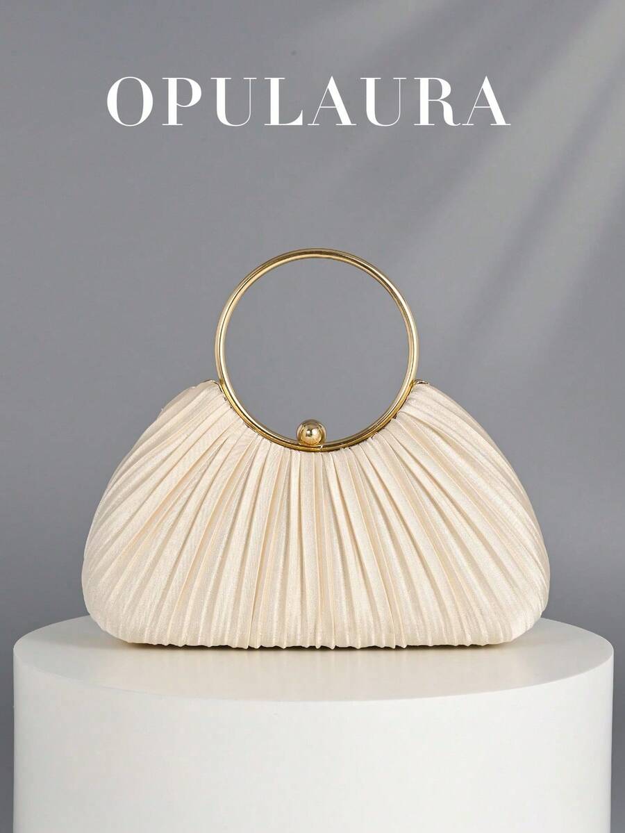 OpulAura Women Metallic Luxury Evening Clutch Purse - High End Leather Banquet Bag, Elegant Shiny Formal Party Handbag Suitable For Gowns, Galas, Weddings, Brides, Bridesmaids, Birthday Dresses, Best Choice Elegant Bag For Bridal Shower, Clutch Bag For Wedding, Party Bags,Perfect For Party Wedding Prom Dinner/Banquet Matching With Holiday Party Dress Evening Dress & Sequin Dress - Màu be - Xem 1