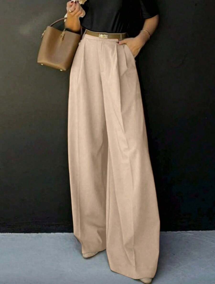 Straight-Leg, Wide-Legged Suit Trousers. Floor-Length. - Camel - View 1