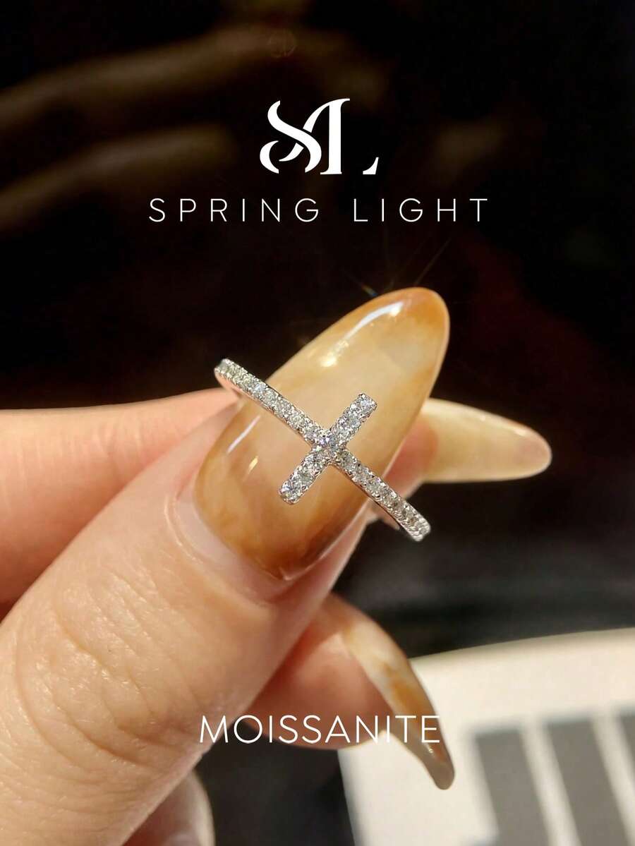 1枚T形莫桑石钻石戒指，925纯银女士结婚戒指，情人节、周年纪念日奢华珠宝礼物 - 銀色 - 查看 1